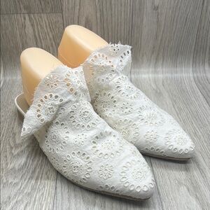 Free People White  Eyelet Slides Mules